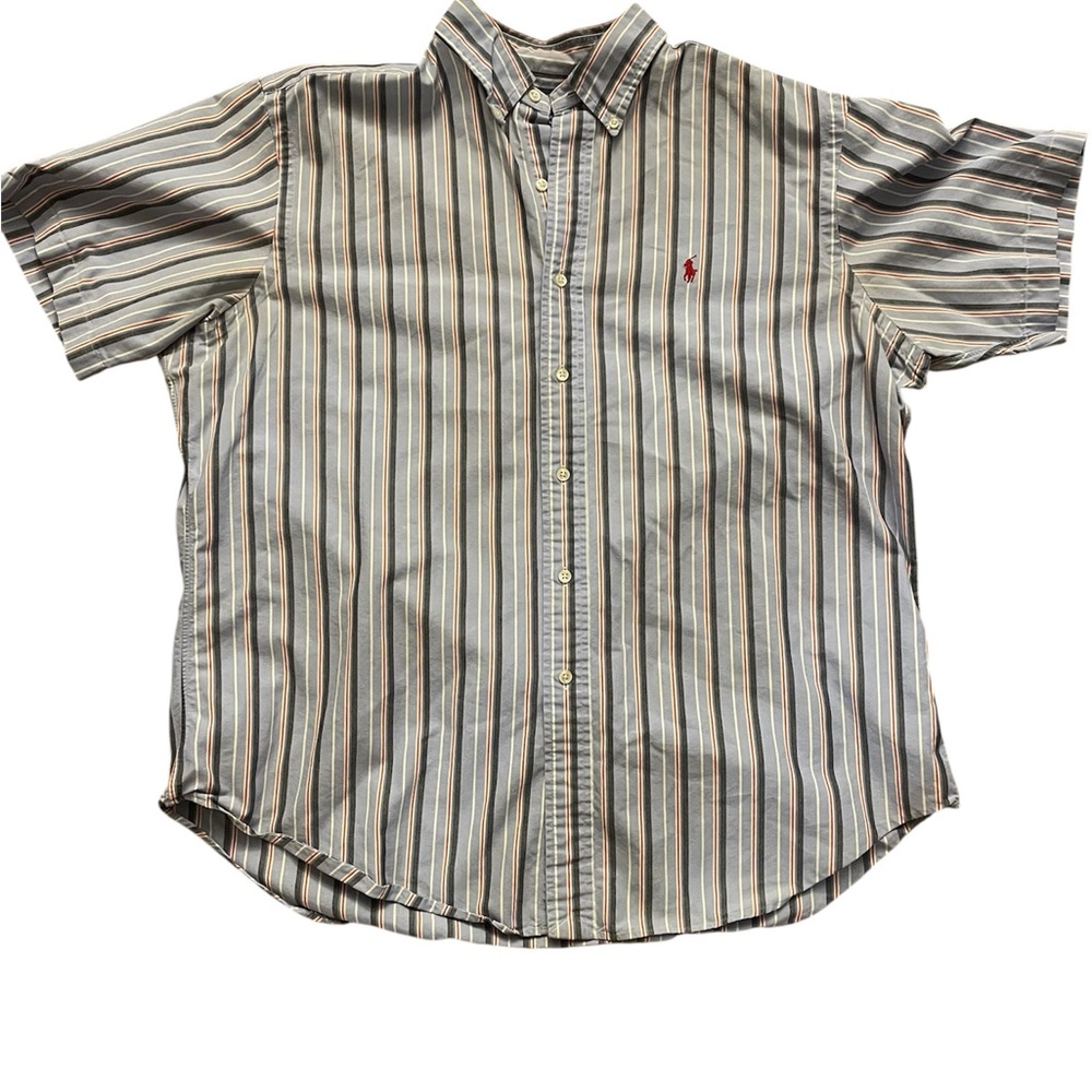 Ralph Lauren short-sleeve striped cotton button-down shirt. Classic Fit XL